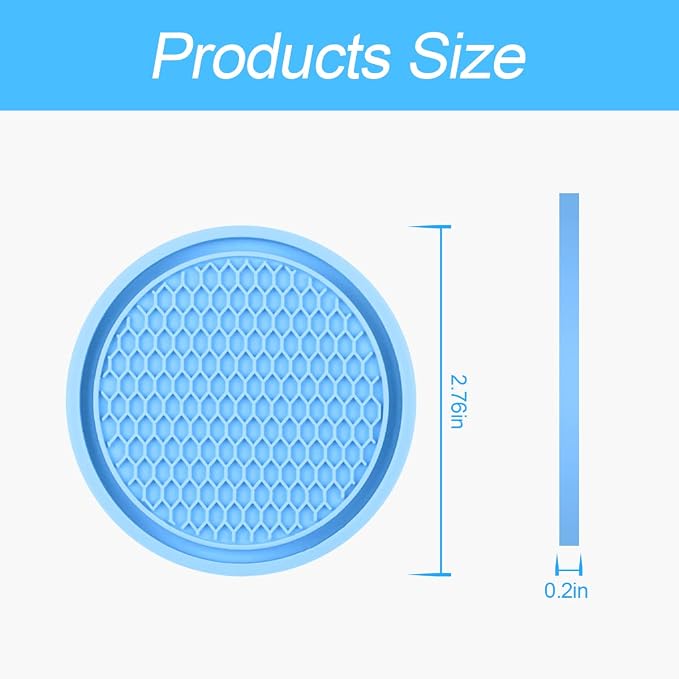 4 Pack Car Cup Holder Coaster, 2.75 Inch Diameter Non-Slip Universal Insert Coaster, Durable, Suitable for Most Car Interior, Car Accessory for Women and Men (Blue)