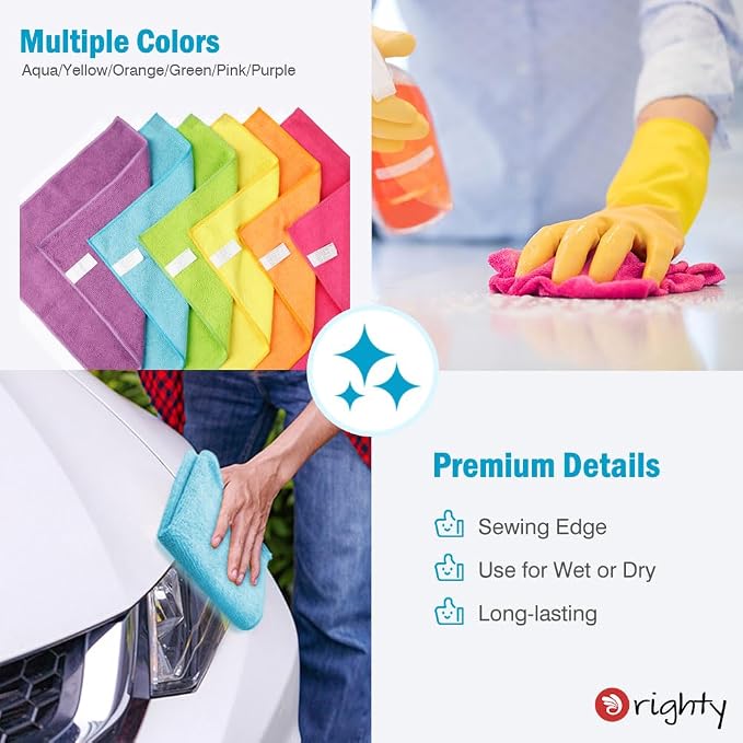 Orighty Microfiber Cleaning Cloth Bulk, 150 Pack Cleaning Rags, 12 x 11 in | Microfiber Towels for Cars, Soft Highly Absorbent Rag, Lint Free Cloths for Car Care, House, Kitchen