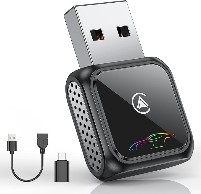 Super Mini Android Auto Wireless CarPlay Adapter - Auto Connect Bluetooth Car Play Dongle, Zero Latency, Compatible with iOS & Android, 2017+ Models, USB/Type-C