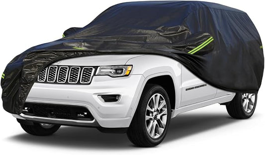 KouKou Waterproof SUV Car Cover Suitable for Jeep Grand Cherokee from 2005 to 2025, 7 Layers Windproof All Weather Waterproof Outdoor Cover Sun Rain UV Dust Snow Protection. Black
