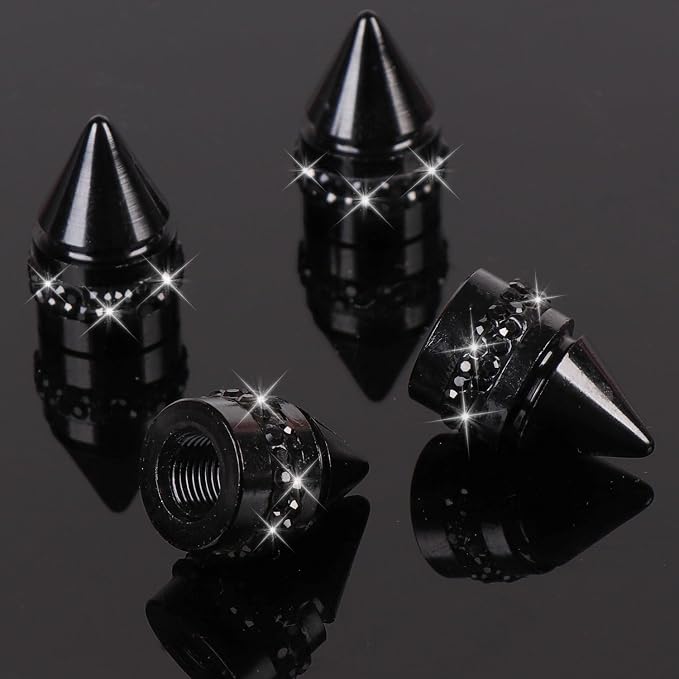 ToBeQueen Bling Tire Valve Caps, 4 Pack Handmade Crystal Rhinestone Diamond Tire Caps Universal Dustproof Black Bling Car Accessories for Women for Car/SUV/Motorcycle/Bike(Black)
