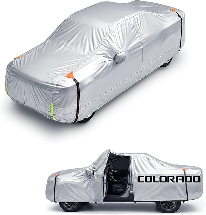 Wigoo Chevrolet Colorado Car Cover 2003-2026, Custom Fit Waterproof All Weather Outdoor Full Exterior Truck Cover, Windproof UV Rain Snow Dust Protection, Paint-Safe Lining, Door Zipper