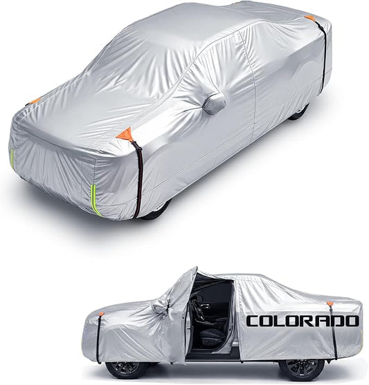 Wigoo Chevrolet Colorado Car Cover 2003-2026, Custom Fit Waterproof All Weather Outdoor Full Exterior Truck Cover, Windproof UV Rain Snow Dust Protection, Paint-Safe Lining, Door Zipper