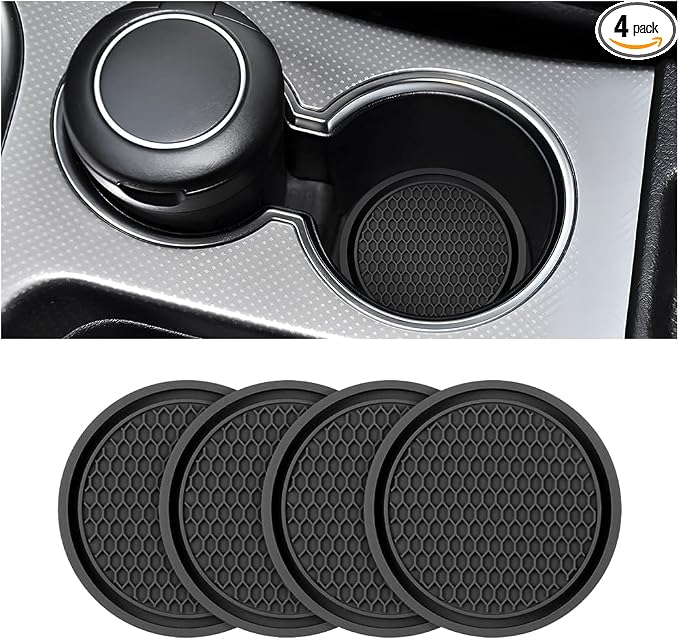 4 Pack Car Cup Holder Coaster, 2.75 Inch Diameter Non-Slip Universal Insert Coaster, Durable, Suitable for Most Car Interior, Car Accessory for Women and Men (Black)