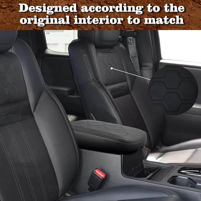 Muslogy Center Console Armrest Cover Fit for Nissan Frontier 2022-2025 2026 Accessories, Comfort Armrest Pad Console Lid Cushion Vegan Leather Regular Thick (V1 Black Trim)
