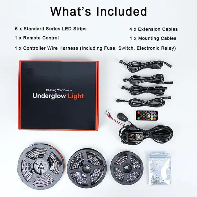 6-Piece RGBIC Car Underglow Lights with APP Control, 300 LEDs Dream Color Chasing LED Strip Kit, 12V IP68 Waterproof Bluetooth Music Sync Neon Underbody Lights for Cars Trucks SUVs