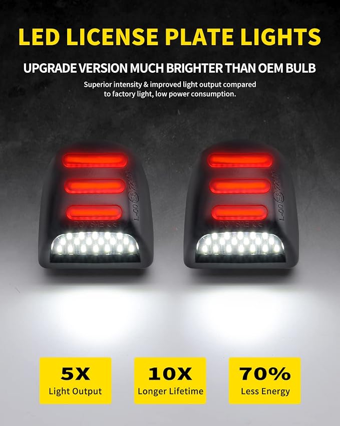 LED License Plate Light with Red OLED Neon Tube Rear Bumper Tag Lamp Assembly Replacement Compatible with Cadillac Escalade Chevy Silverado Tahoe GMC Sierra 1500 2500 3500 Yukon XL, Pack of 2