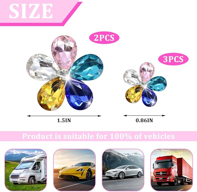 Zpana Bling Daisy Flower Car Air Vent Clips, 5PCS Sparkling Crystal Rhinestone Cute Vehicle Air Conditioning Clamp, Diamond Auto Air Outlet Clip Decor for Women Girls, Universal Fit (Colorful)