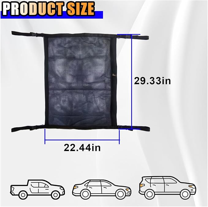 Car Ceiling Cargo Net for SUV - 29.3'' x 22.4'' Double-Layer Roof Cargo Net Organizer Car Ceiling Storage Net - Mesh Car Roof Storage Organizer for Long Road Trip Car Camping Essentials (Double-Layer)