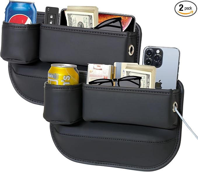 Anti-Drop Car Seat Gap Filler Organizer, Premium Leather Console Organizer, Easy Access to Phone/Keys, Universal Fit for Car SUV Truck Multi-Purpose Essentials Organizer(2PC)