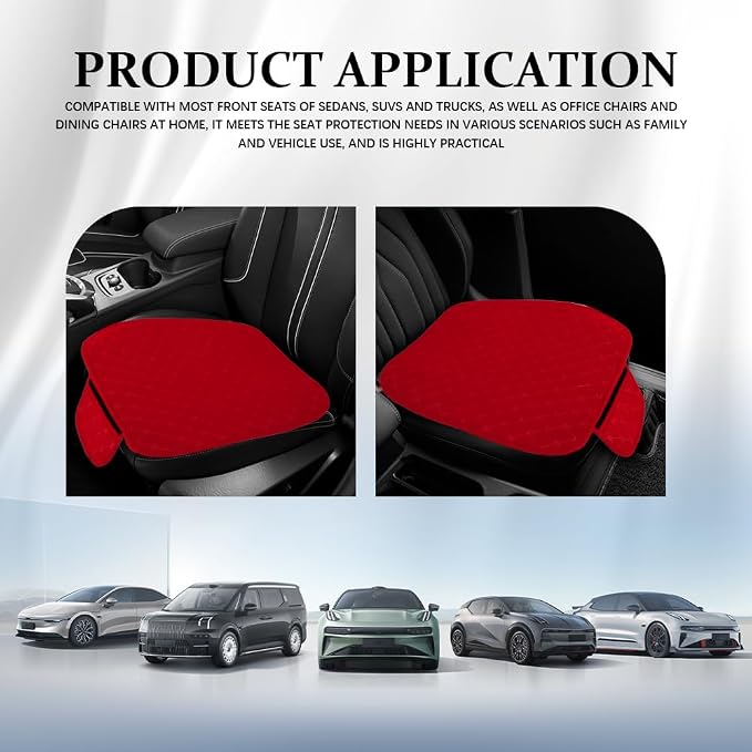 Leather Front Car Seat Cover, Anti-Slip Car Seat Bottom Covers, Full Wrapped Bottom Seat Protectors with Storage Pocket, Universal Comfortable Seat Cushion Fit Vehicles SUVs Trucks (K2-Red)