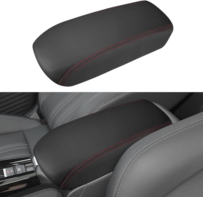 INTGET Center Console Cover for 2026 Honda HRV/HR-V Accessories 2023 2024 2025 Leather Car Armrest Arm Rest Box Lid Middle Console Seat Cover Protector (Red Stitches, 2023+)