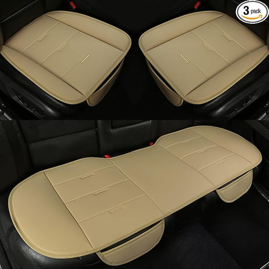 West Llama Bottom Seat Covers, Include 1 Pair Front Seat Protector and 1 Rear Seat Cover, Universal PU Leather Seat Covers for 90% Cars (Beige)
