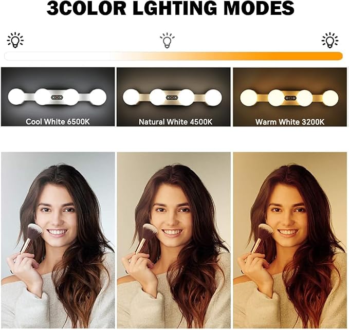 Portable LED Makeup Cordless Rechargeable Professional Vanity Mirror Light with 4 LED Bulbs,Simulated Daylight for Bathroom Makeup Dressing Table Lights Dresser Lights
