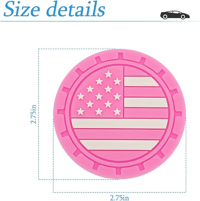 AUCELI 2 Pack Car Cup Holder Coasters, Colored American Flag US Flag Insert Car Cup Coaster, 2.75 Inch Anti Slip Shockproof Embedded Drink Mat, Vehicle Interior Decor Accessories