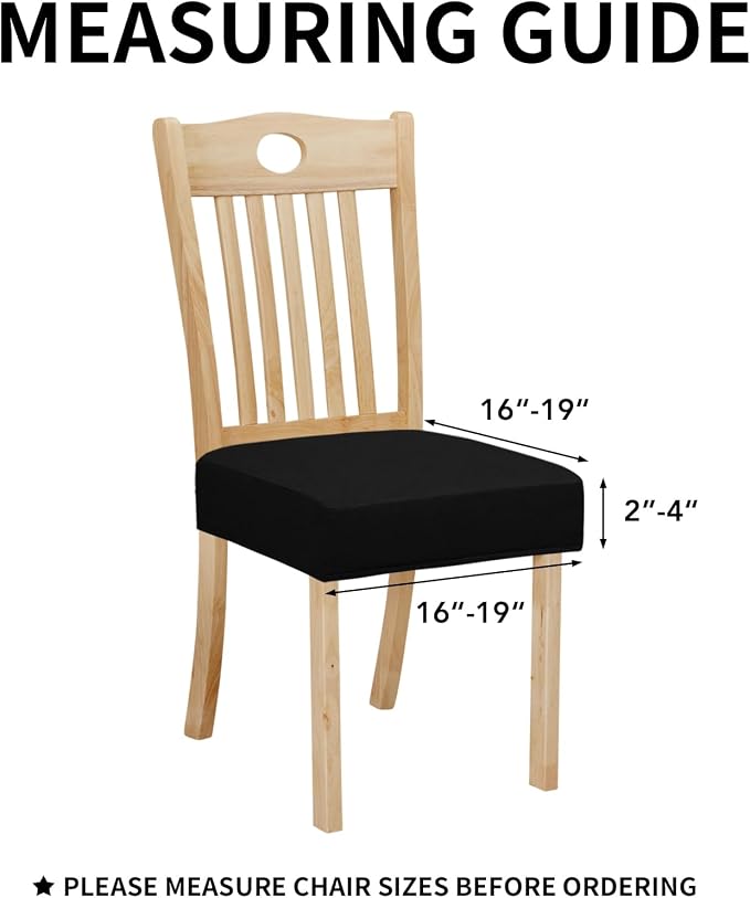 Easy-Going 100% Waterproof Seat Covers for Dining Room Chairs Set of 2, Stretch Chair Seat Slipcovers Protector Removable and Washable Kitchen Dining Chair Covers, Black