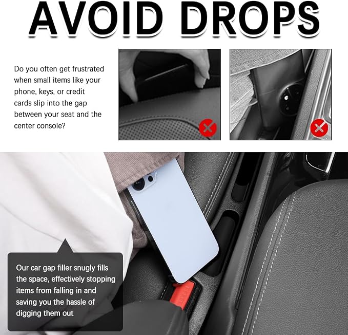 2PCS 2026 New Car Seat Gap Filler Organizer,Deepened No Drop Car Gap Seat Filler with Storage Slots & Reserved Charging Hole,Universal Cars Seats Gaps Plug Cars Interior Accessories