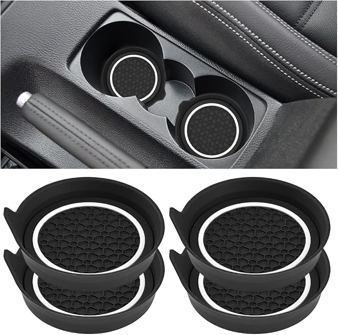 HZEL Car Cup Holder Coasters, 4PCS Non Slip Waterproof Vehicle Water Bottle Pads, Recessed Automotive Interior Drink Mat Decoration Accessories, Universal for SUV Sedan Truck (White/Black)