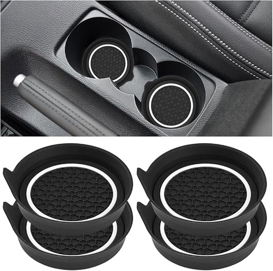 HZEL Car Cup Holder Coasters, 4PCS Non Slip Waterproof Vehicle Water Bottle Pads, Recessed Automotive Interior Drink Mat Decoration Accessories, Universal for SUV Sedan Truck (White/Black)