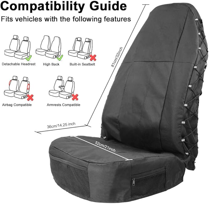 TIROL Front Car Seat Covers Waterproof Bucket Seat Cover Universal Heavy Duty High Back Seat Covers for Semi Truck, Cars, Trucks, Van, SUV, Pickup 1PCS