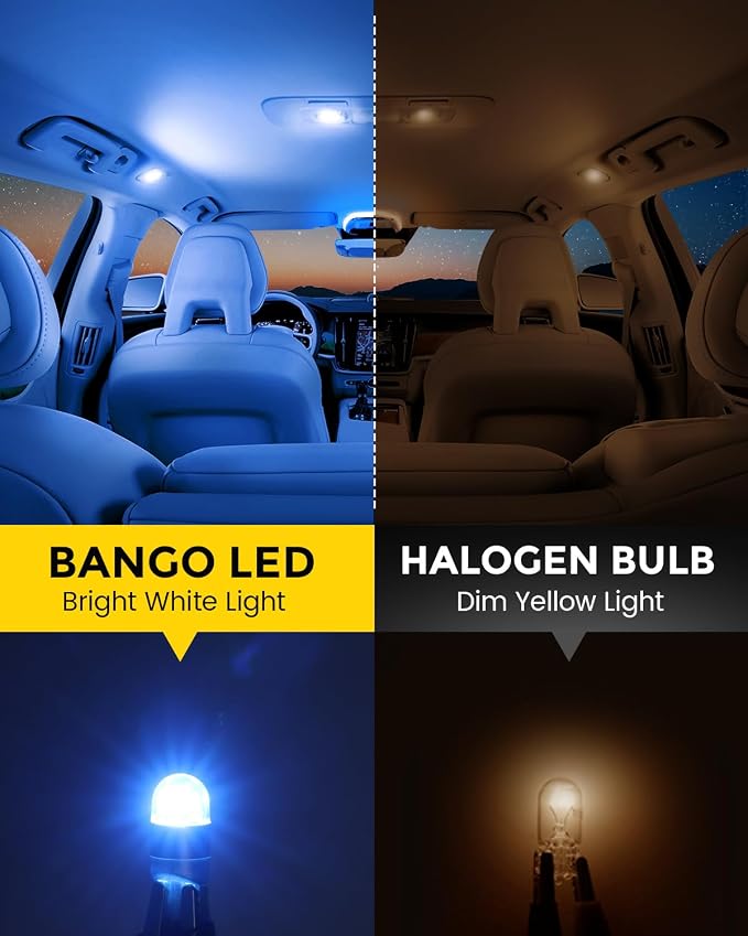 BANGO 194 LED Bulb, Super Bright 168 T10 2825 W5W LED Replacement Bulbs for Car Interior Dome Map Door Courtesy Trunk Side Marker License Plate Lights, Ice Blue (Pack of 10)