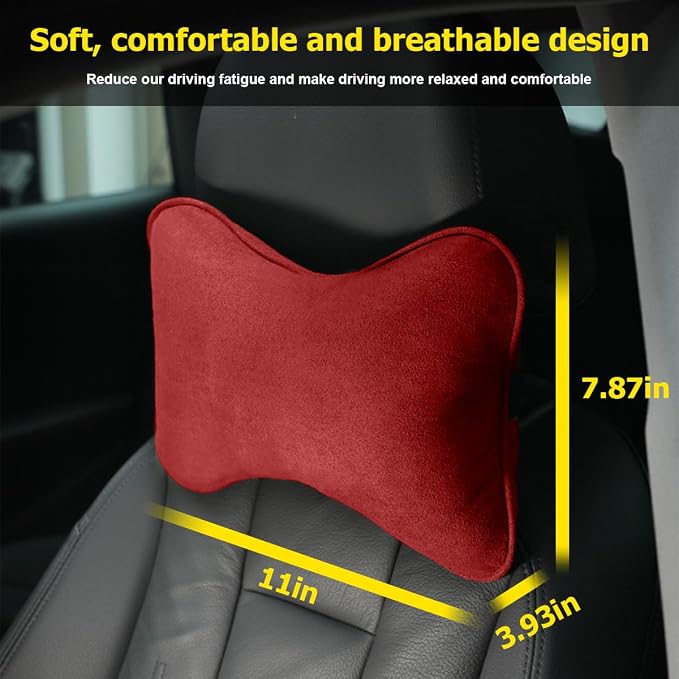 Osilly Car Headrest Pillow, Soft Comfortable Breathable Memory Foam Ergonomic Design Automotive Neck Pillow Cushion with Adjustable Strap for Neck Pain Pressure Relief, Universal Fit（Red）