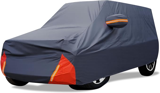 Car Cover Waterproof 2 Door, All Weather for Automobiles, Outdoor Full Exterior Cover Rain Sun UV Snowproof Protection with Zipper Cotton, Mirror Pocket for Jeep Covers Fits JK JL TJ YJ CJ