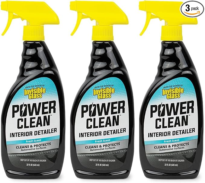 Invisible Glass 92024-3PK Power Clean Interior Detailer Cleaner & Protectant – Cleans, Conditions & Restores Plastic, Vinyl, Rubber & Carbon Fiber – OEM Finish, Fresh Scent – 22 fl oz (Pack of 3)