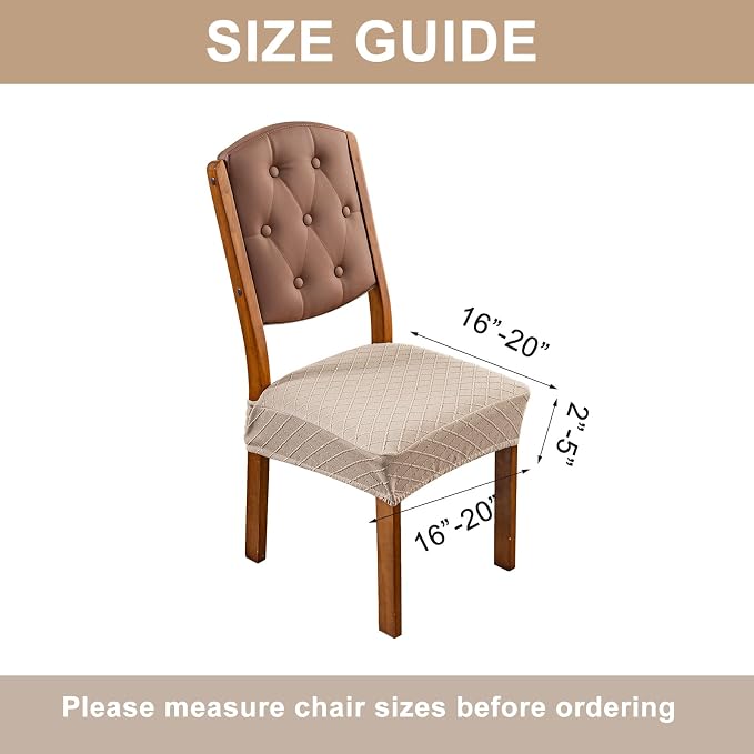 Genina Waterproof Seat Covers for Dining Room Chairs Covers Dining Chair Slipcovers Protector, No Rear Covers (Khaki, 6 Pcs)