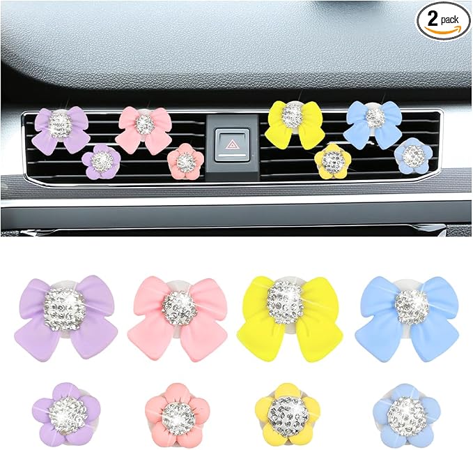 Osilly Bling Car Air Vent Clips, 4PCS/2Set Flower Rhinestone Vehicle Air Outlet Clamp, Sparkly Diamond Automotive Interior Vent Clip Charm Decor Accessories, Universal for SUV Truck RV (Multi)