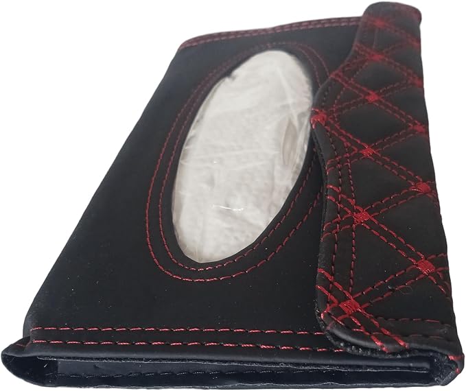 Car Visor Tissue Holder Pouch, Black with Vary Color Stitching | Refills Included, Soft Napkins Wipes Included, Stitching Color in Random