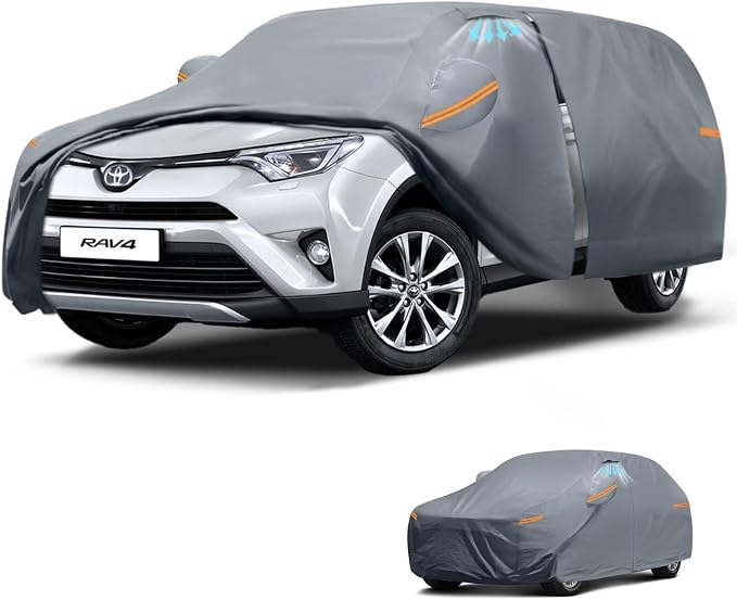 Waterproof Toyota RAV4(2015-2026) Car Cover with Breathable Vents, [Upgrade] Premium Covers with Cotton Liner and Zipper Door, Sun Rain Snow Dust Uv Protection.(Gift with Towel)