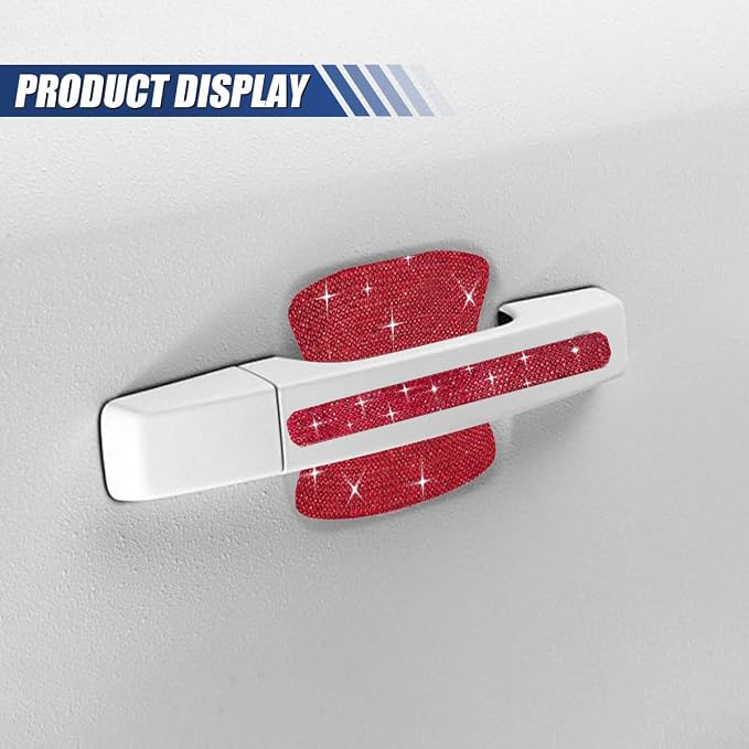ZIMISI 10PCS Bling Car Door Handle Protector, Crystal Rhinestone Anti-Scratch Car Bowl Decoration Sticker Decal, Universal Auto Exterior Door Protective Covers Accessories for Women (Red)