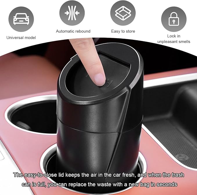 Car Trash Can with Lid, Mini Car Garbage Bin Leakproof Cup Holder Trash Can, Multipurpose Organizer Door Pocket Trash Cup Fits Auto Home Office, Universal Garbage Can (Black)