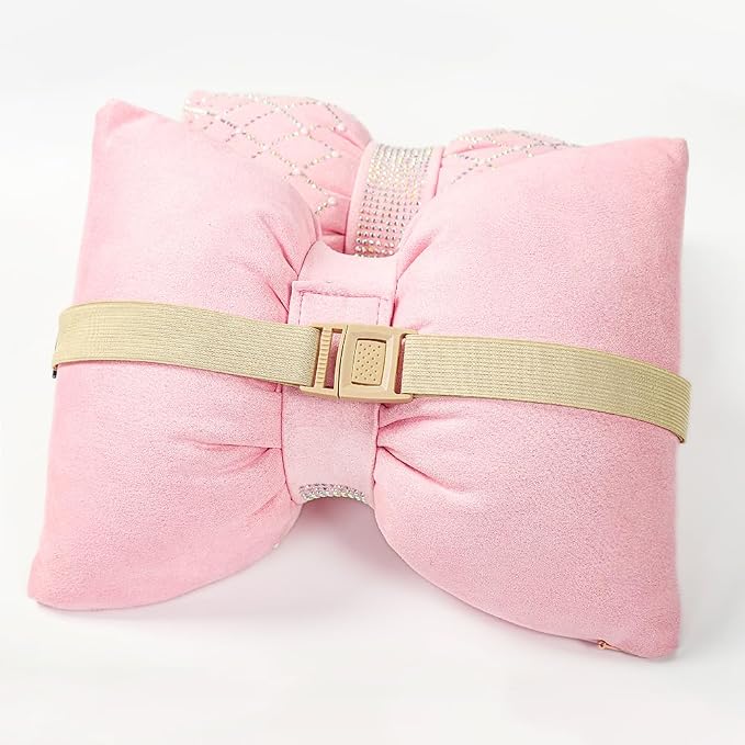 Carwales Car Headrest Pillow Pink Sparkly Bling Rhinestone Accessories for Women Bow Seat Neck Support Pillow for Travel Driver Chair Head Rest 2pcs