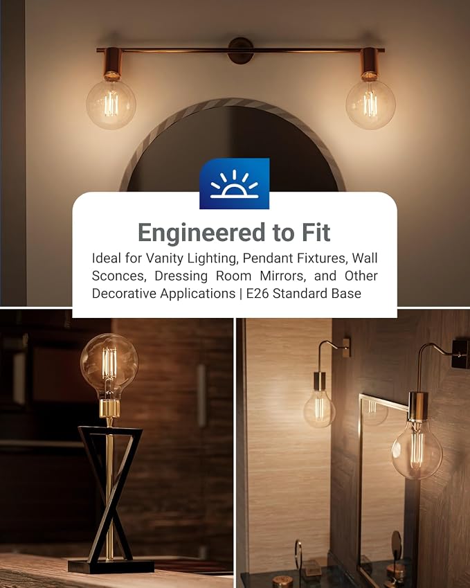 10 Pack G25 LED Light Bulbs, Filament Edison Globe, Vanity Lighting Bulb for Bathroom Bedroom, 500 LM, 5W (60W Equivalent), 3000K Warm White, Dimmable, E26 Base, Clear UL