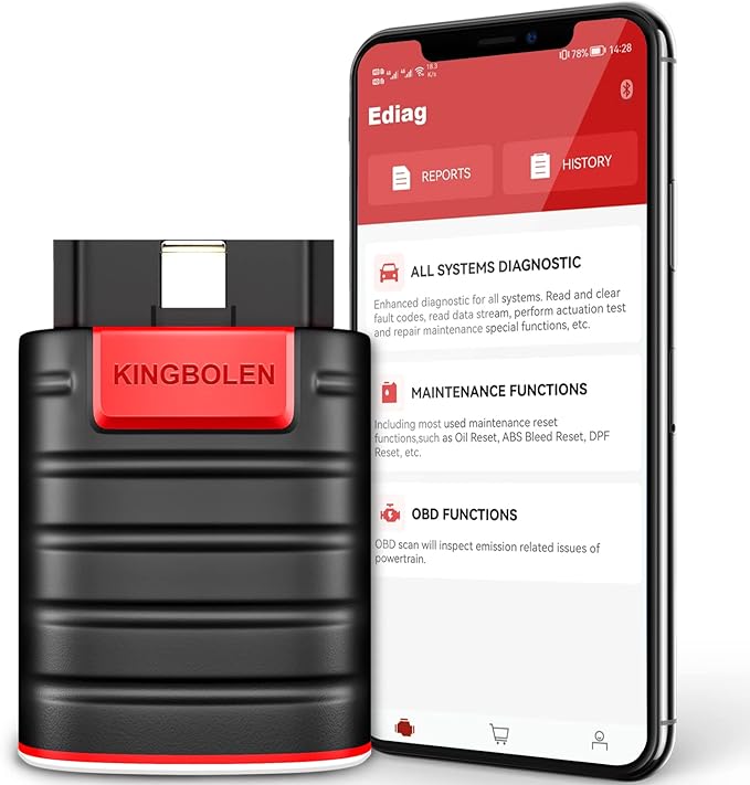 KINGBOLEN Ediag OBD2 Scanner Bluetooth, Full System Bidirectional Scan Tool | All Software 1 Year Update For iOS & Android, Active Test Code Reader with ECU Function, 15+ Reset Service, FCA AutoAuth