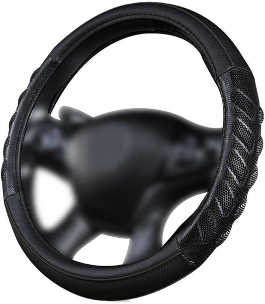 Flying Banner car Steering Wheel Cover Faux Leather Massage Universal fit 3D Honeycomb Hole Anti-Slip Sporty 15 Inches (Black Black)