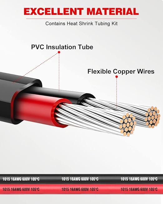 NAOEVO 16 Gauge Wire 2 Conductor Electrical Wire, 16 AWG Stranded PVC Cord, 12V Low Voltage/Tinned Copper/Flexible Cable for Automotive Wiring, Lamp Cord, Marine Cable (200FT)