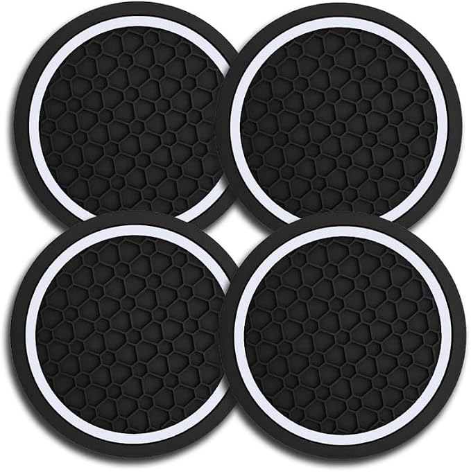 Car Cup Holder Coasters, Dustproof Automotive Interior Accessories Mat,2.75 Inch Non-Slip Insert Water Bottle Holder Pads, Universal for Vehicles, Trucks, RVs and More (Black/White, 4PCS)