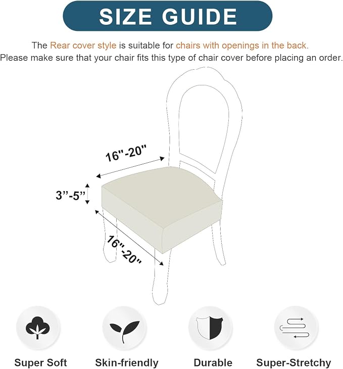 Genina Waterproof Seat Covers for Dining Room Chair Covers Waterproof Dining Chair Covers (6 PCS-Rear-Covered, Beige)