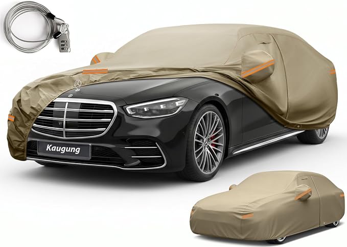 Kaugung Custom Fit Car Cover for Mercedes Benz S Class S350 S400 S450 S500 S550 S560 S580 S600 S63, Heavy Duty All Weather Waterproof Outdoor Cover with Driver Door Zipper, Mirror Pockets & Air Vents