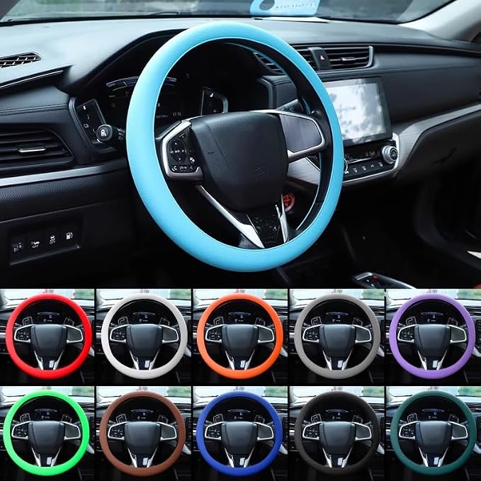 Universal Four Season Thin Silicone Steering Wheel Cover - Anti Slip Wear Resistant Comfortable for Car Black