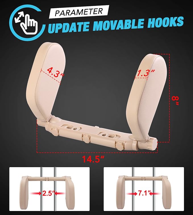 JZCreater Car Headrest Pillow, 180°Adjustable Car Headrest, Head Neck Support Pillow, U- Shaped Design, Travel Sleeping Car Headrest, fit for Car Seat with Bar，Ideal for Kids and Adults (Beige)