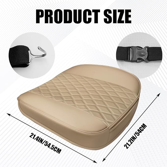 Leather Front Car Seat Cover, Anti-Slip Car Seat Bottom Covers, Full Wrapped Bottom Seat Protectors with Storage Pocket, Universal Comfortable Seat Cushion Fit Vehicles SUVs Trucks (Beige)