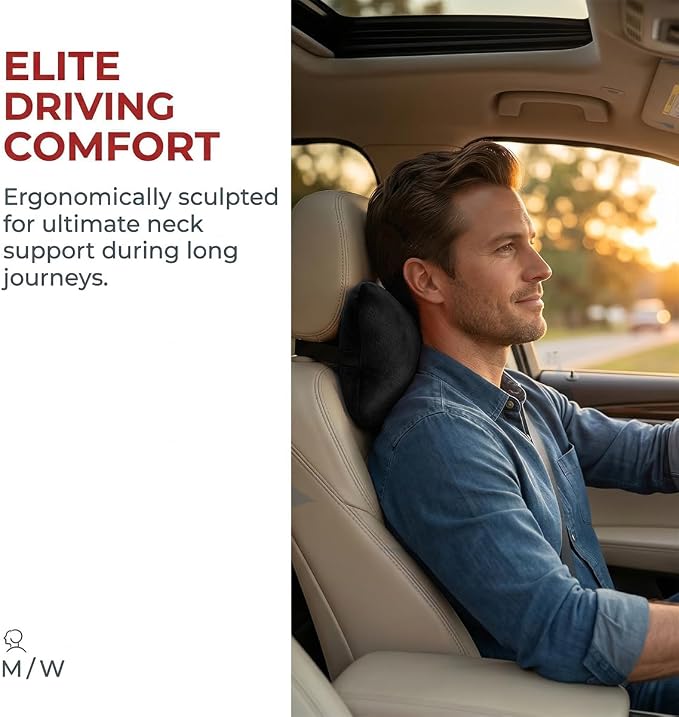 2PCS Car Neck Pillow, Soft Comfortable Vehicle Seat Neck Support Pillow Cushion for Relief Driving Fatigue, Breathable Auto Interior Headrest Neck Rest Pad, Universal for Vehicles (Black)