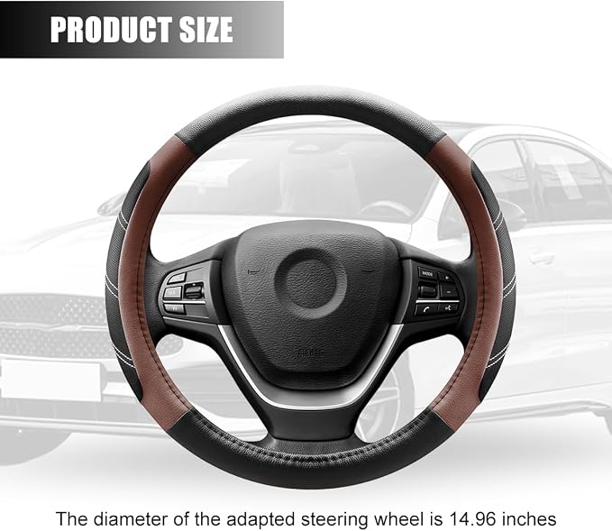 Zpana Car Steering Wheel Cover, 15 Inch Carbon Fiber Leather Non-Slip Steering Wheel Protector with Lining, Breathable Automotive Interior Accessories, Universal for SUV RV Truck (Orange)