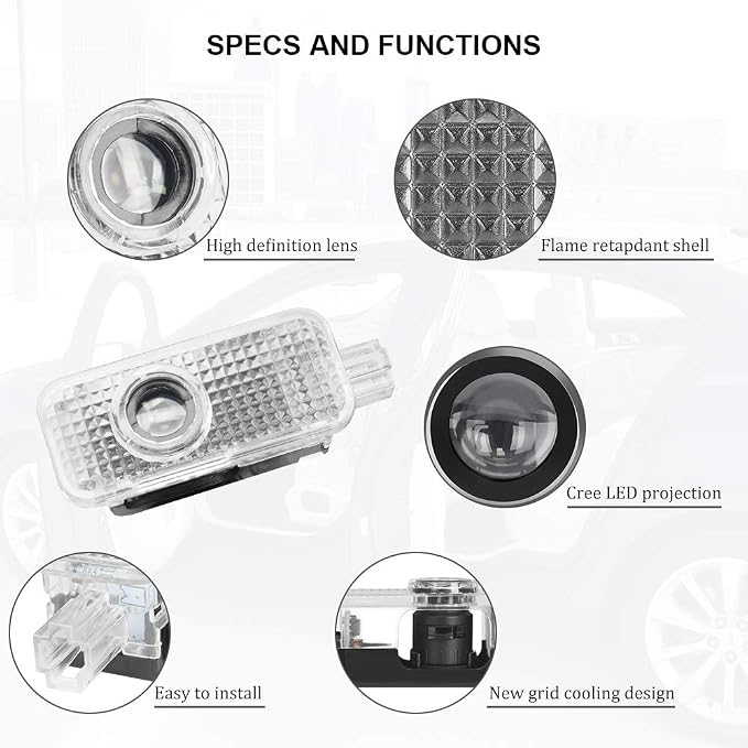 4-Pack Car LED Door Light Logo, Car Door Light Emblem Projectors Compatible with A1, A3, A4, A4L, A5, A6, A6L, A7, A8, Q3, Q5, Q7, TT, and R8; Puddle Lights for Front and Rear Doors