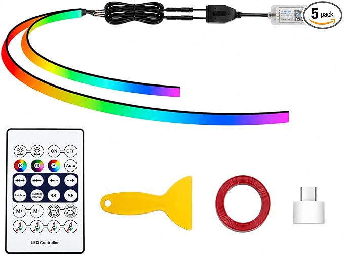 KENANEK 55.12Inch 6in1 Tesla Interior Lights, 5V USB & Type-C Powered, Acrylic Interior Car LED Strip Lights, App Controlled Music Sync, OEM-Style Ambient Lighting with Dreamcolor Effects
