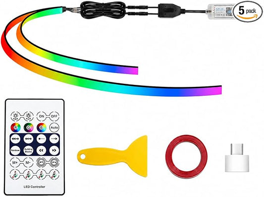 KENANEK 55.12Inch 6in1 Tesla Interior Lights, 5V USB & Type-C Powered, Acrylic Interior Car LED Strip Lights, App Controlled Music Sync, OEM-Style Ambient Lighting with Dreamcolor Effects